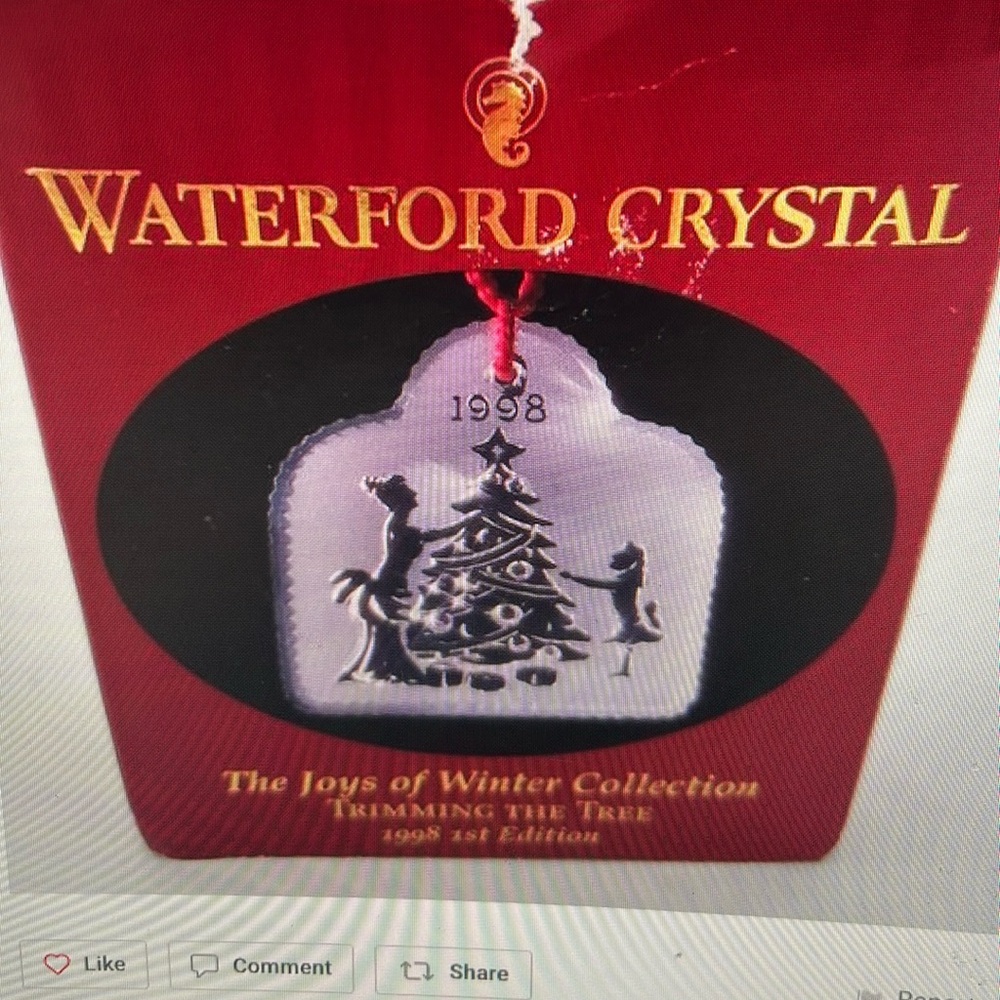 Waterford Crystal 1998 first edition trimming the tree Christmas ornament